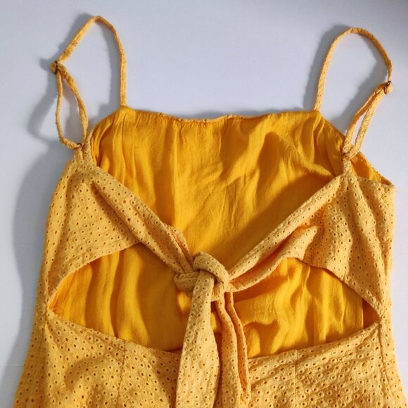 Mooloola summer dress women's size 8 yellow perforated floral lining cotton - Picture 10 of 15